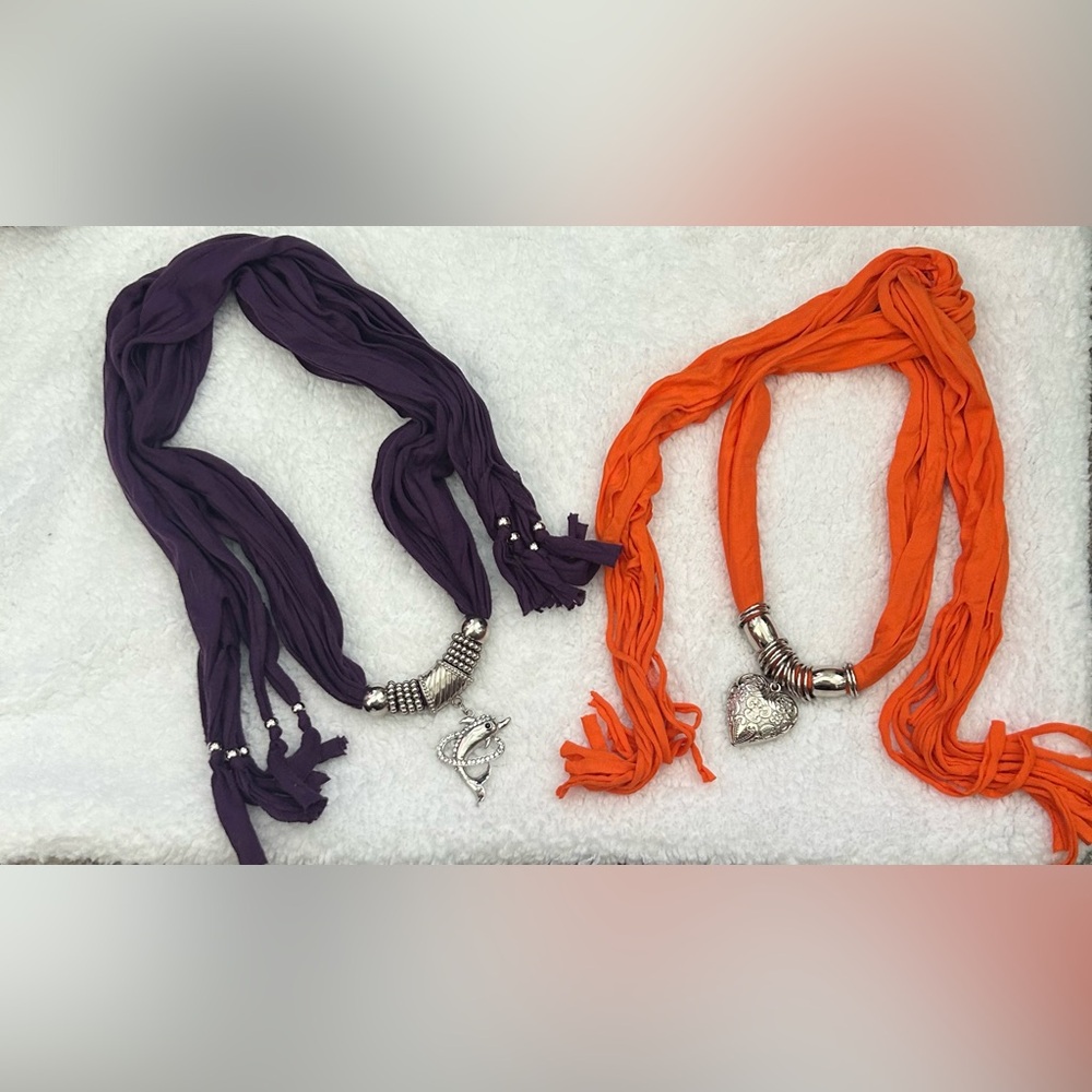 Pendant Scarfs Purple and Orange with Silver Accents